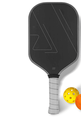 a ping pong paddle next to two balls