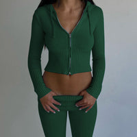 Hoodie Suit Women Leisure Sexy Zip Long Sleeve Sweater & High Waist Lo | ORANGE KNIGHT & CO.