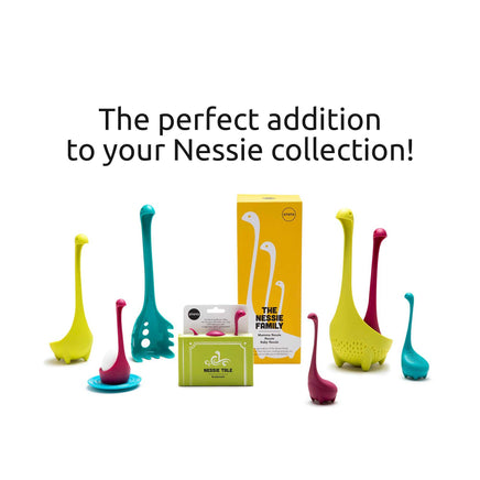 Cute Tea Infuser by OTOTO shaped like a green Nessie creature, part of a colorful Nessie kitchen gadget collection, perfect for loose leaf tea.