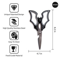 OTOTO Elizabat Halloween Bat Kitchen Scissors with unique bat-wing handle design, 8.2-inch stainless steel shears ideal for spooky kitchen tasks.