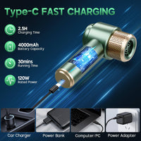 JONYJ cordless vacuum cleaner charging via Type-C with 4000mAh battery, 2.5h charge time, and compatibility with car, power bank, and PC.