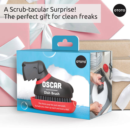 Ototo kitchen accessories including Beardy Gnome Brush, Oscar Dog Brush, Pepito Grater, and Hot-dog Mitts for a playful kitchen setup.