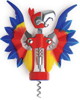 OTOTO Pinot Parrot Bottle Opener with colorful wings and corkscrew. A vibrant 2-in-1 wine and beer opener shaped like a parrot.
