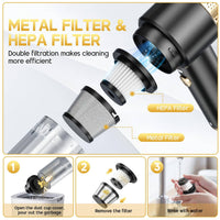 Black JONYJ vacuum cleaner with HEPA and metal filters for efficient cleaning, easy disassembly, and washable components.