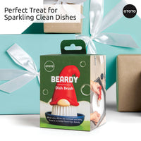 Beardy Gnome Dish Brush by Ototo packaged as a gift, ideal for sparkling clean dishes and a perfect quirky kitchen gift idea.