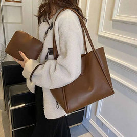 Casual Large Capacity Tote Bags For Women Fashion Solid Color Shopping Shoulder Bag With Wallet Ladies Handbag - ORANGE KNIGHT & CO.