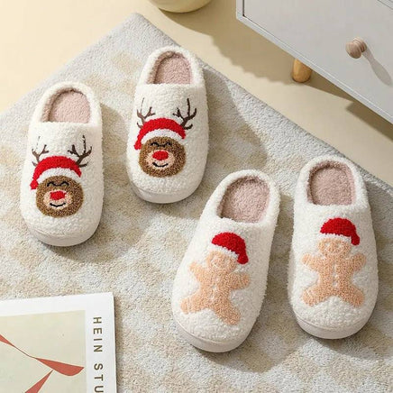 Christmas Home Slippers Cute Cartoon Santa Claus Cotton Slippers For Women And Men Couples Winter Warm Furry Shoes | ORANGE KNIGHT & CO.