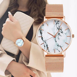 Fashion Rose Gold Mesh Band Creative Marble Female Wrist Watch Luxury Women Quartz Watches Gifts Relogio Feminino | ORANGE KNIGHT & CO.