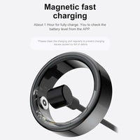 Magnetic fast charging feature of the multifunctional health tracker ring with a one-hour full charge.