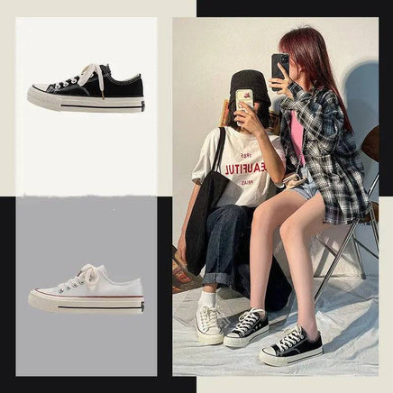 White Low Top 1970s Canvas Shoes Female Students Korean Style Womens Shoes | ORANGE KNIGHT & CO.