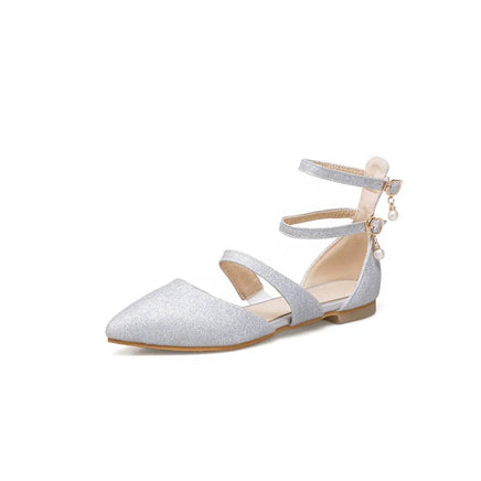 Womens Flats Shoes Ballet Dorsay Ankle Strap Glitter Sparkle | ORANGE KNIGHT & CO.