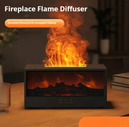 Fireplace flame diffuser with realistic flame effect and colorful atmosphere lighting for a warm ambiance.