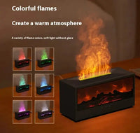 Black fireplace flame diffuser with multiple flame color options, creating a warm and inviting ambiance.
