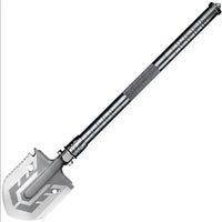 Outdoor multi-purpose folding military shovel with a durable metal design, serrated edge, and portable handle for adventure-ready use.