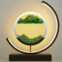 3D Quicksand Table Lamp with mesmerizing green quicksand effects, circular design, and warm LED illumination on a sleek black base.