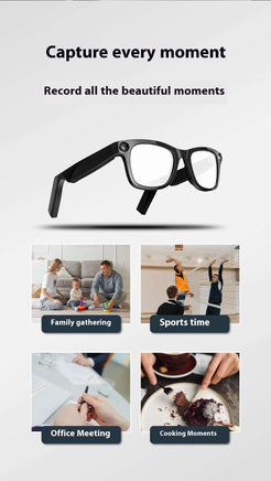 Smart glasses capturing moments, family gathering, sports, office, cooking