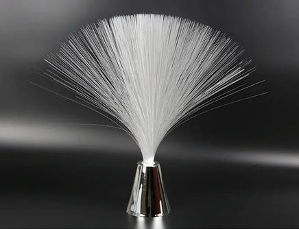 LED fiber optic lamp with white unlit fiber strands and a metallic base, suitable for minimalist home decor.