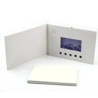 Open Video Greeting Business Card with a small screen and control buttons, showcasing a sleek white design.