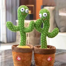 Pair of green dancing cactus toys in brown pots with smiling faces, perfect for interactive fun and speaking entertainment.
