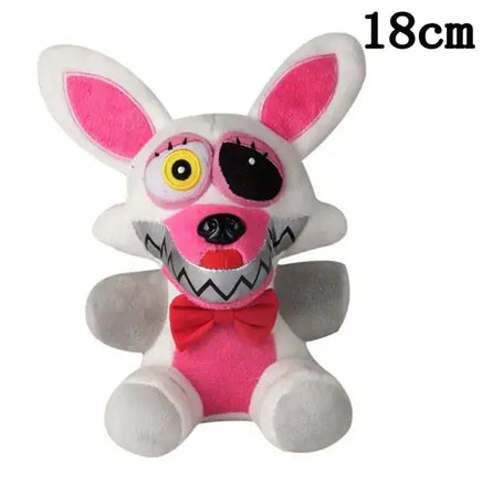 White and pink rabbit NAF plush toy with a bow tie and vibrant details, perfect for collectors, 18cm tall.