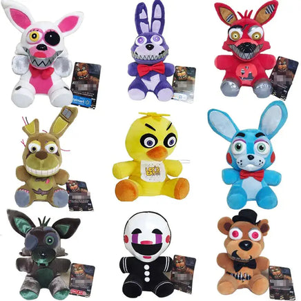 Assorted NAF plush toys with vibrant designs, including animals and dolls, perfect for fans of unique characters.