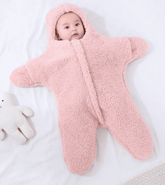 Pink baby fleece blanket with hood for nursery