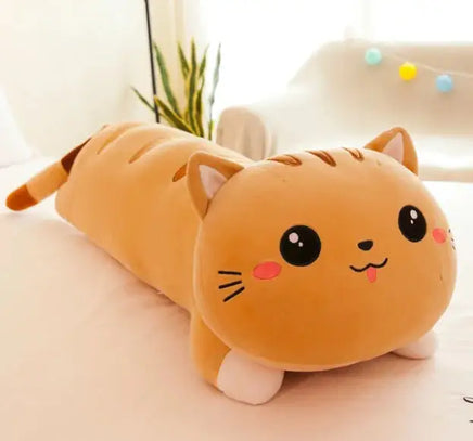 Cute Cat Pillow Plush Toy featuring a soft, orange cat design with adorable facial details, perfect for cuddling and decorating bedrooms.