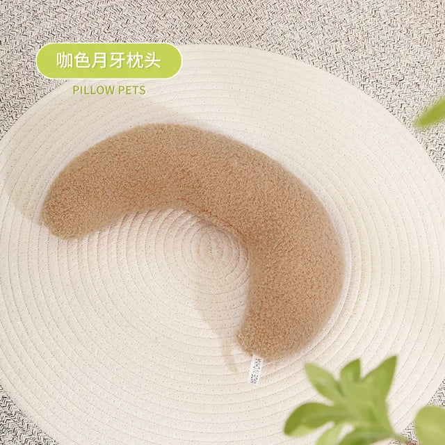 Beige U-shaped pet pillow with soft fabric