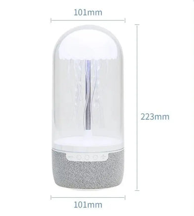 Mechanical Jellyfish Colorful Bluetooth Speaker with transparent dome design, 101mm width, 223mm height, and control buttons.