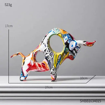 Modern Art Graffiti Cow Figurine with vibrant graffiti design, measuring 27cm x 17cm x 10cm for contemporary interiors.