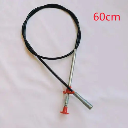 Flexible 60CM spring pipe dredging tool with a black coating and red handle, suitable for household drain cleaning.