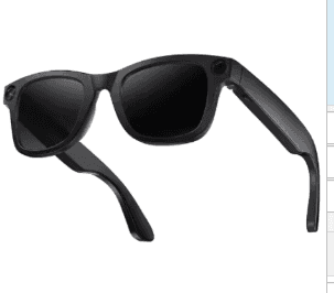 Black smart sunglasses with camera and touch controls
