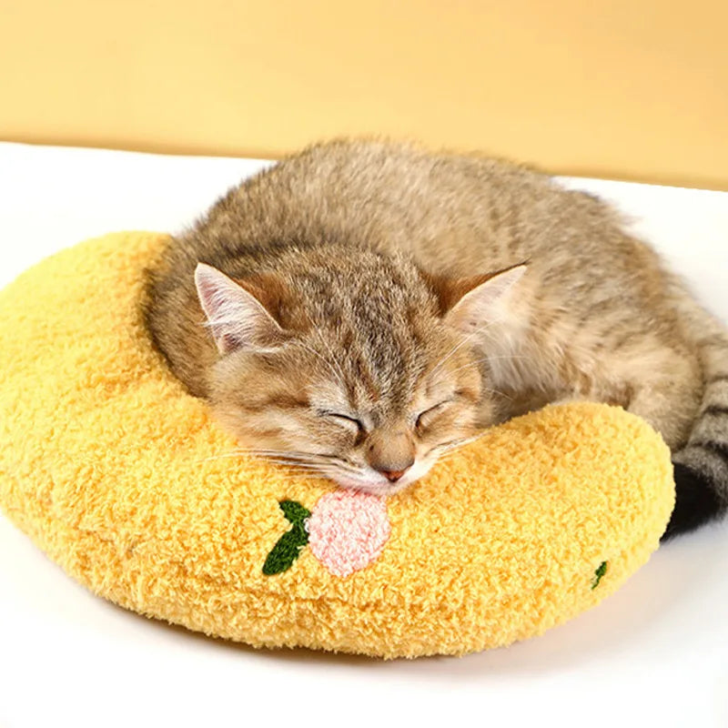 U-shaped pet pillow with peach embroidery for pet comfort