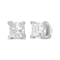 14K white gold princess cut diamond stud earrings with lab-grown diamonds, offering a sustainable and elegant jewelry choice.