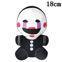 Black and white puppet NAF plush toy with a cheerful expression, designed for fans of unique characters, 18cm tall.