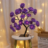 Romantic Rose Tree Lamp with vibrant purple LED roses, creating a bold and romantic ambiance for bedroom or living room decor.