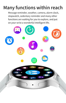 Smart bracelet showcasing multiple app icons for features like weather, camera, and fitness tracking, emphasizing multifunctionality.