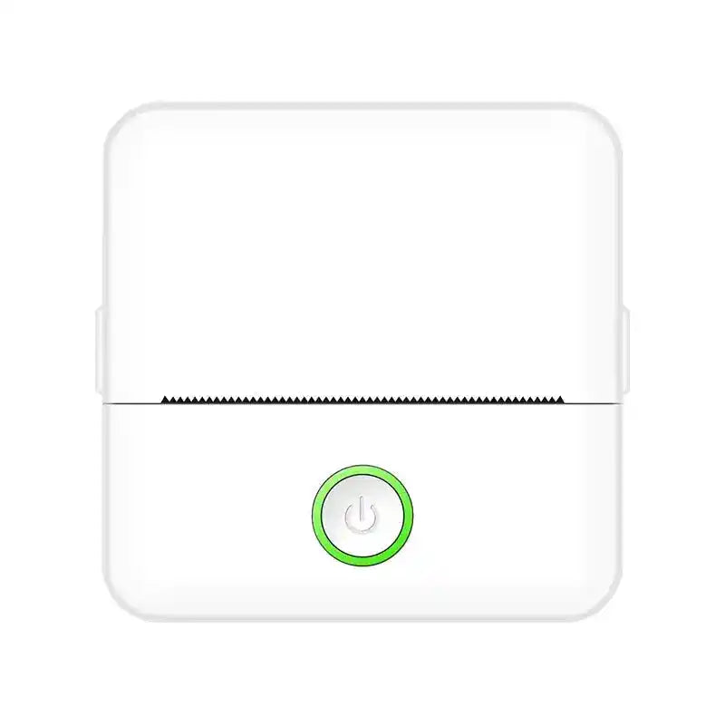 Compact white portable thermal printer with a green power button, ideal for mobile printing needs.