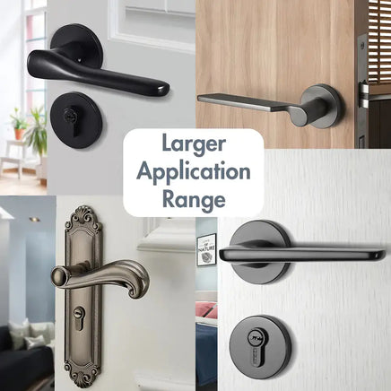 Safety Door Lever Lock showcasing compatibility with various door handle styles, ensuring secure home protection and child safety.