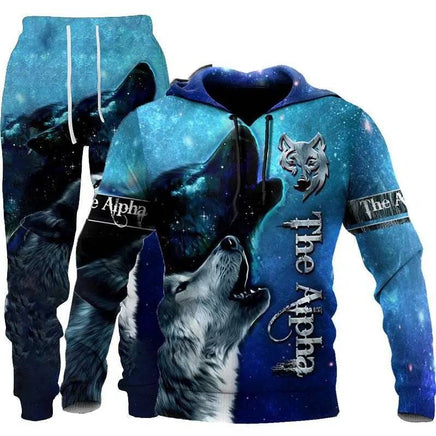 3D Wolf Print Tracksuit Men Sportswear Hooded Sweatsuit Two Piece Outdoors Running Fitness Mens Clothing Jogging Set | ORANGE KNIGHT & CO.