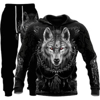 3D Wolf Print Tracksuit Men Sportswear Hooded Sweatsuit Two Piece Outdoors Running Fitness Mens Clothing Jogging Set | ORANGE KNIGHT & CO.