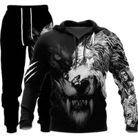 3D Wolf Print Tracksuit Men Sportswear Hooded Sweatsuit Two Piece Outdoors Running Fitness Mens Clothing Jogging Set | ORANGE KNIGHT & CO.