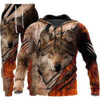 3D Wolf Print Tracksuit Men Sportswear Hooded Sweatsuit Two Piece Outdoors Running Fitness Mens Clothing Jogging Set | ORANGE KNIGHT & CO.