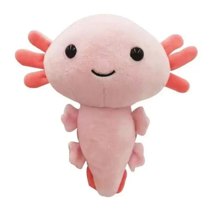 Pink anime axolotl plush toy with coral gills, soft and adorable, ideal for gifting or adding to a collection.