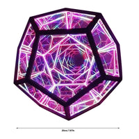 Infinite Dodecahedron Color Art Light with dimensions of 20cm/7.87in, featuring vibrant LED lights and a geometric infinity design.