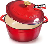 Mueller DuraCast 6 Quart Enameled Cast Iron Dutch Oven Pot with Lid, Heavy-Duty, Oven Safe up to 500° F & Across All Cooktops, Wedding Registry Ideas & Gifts, Emerald