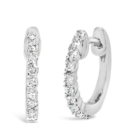 .925 sterling silver petite hoop earrings with 1/6 cttw diamonds, featuring I-J color and I2-I3 clarity, shown in a close-up view.