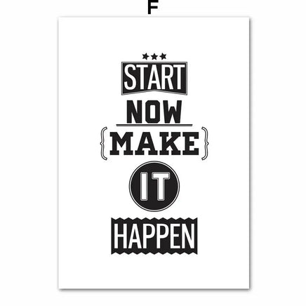 Motivational inspiring quotes wall art canvas with bold black text 'Start Now Make It Happen' on a white background, perfect for transforming your space.