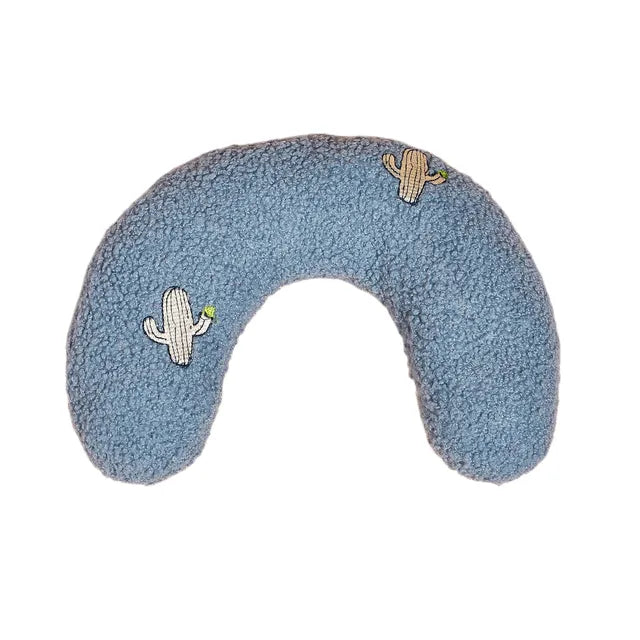Blue U-shaped pet pillow with cactus design