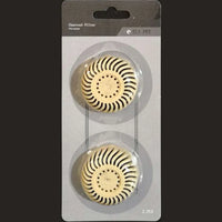 Charcoal filter replacement discs for pet water fountains, featuring a swirl design, packaged in a set of two for ELS Pet Pro series.